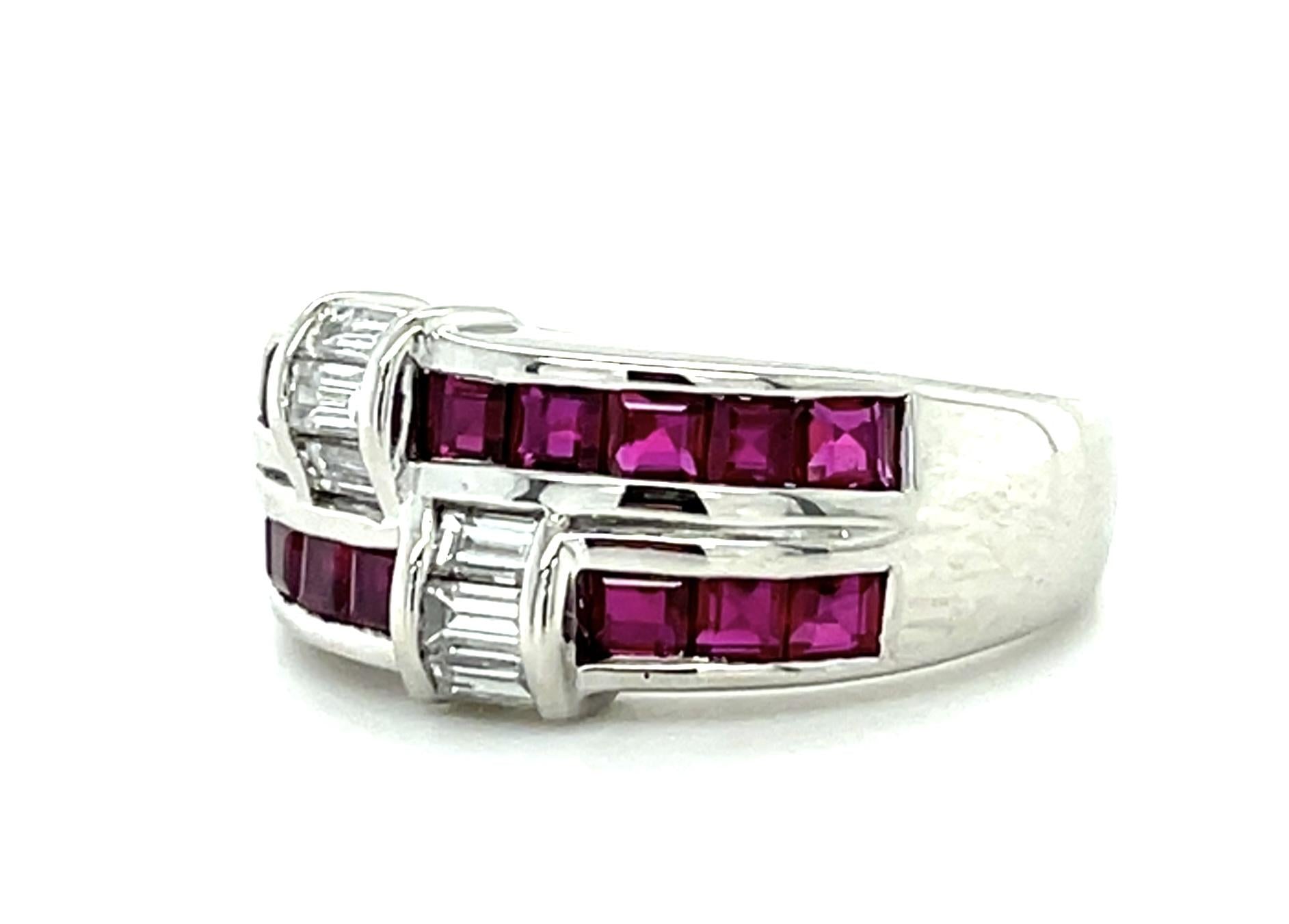 .39ct Emerald-cut Diamond 1.54ct Ruby Platinum Ring 9.60g