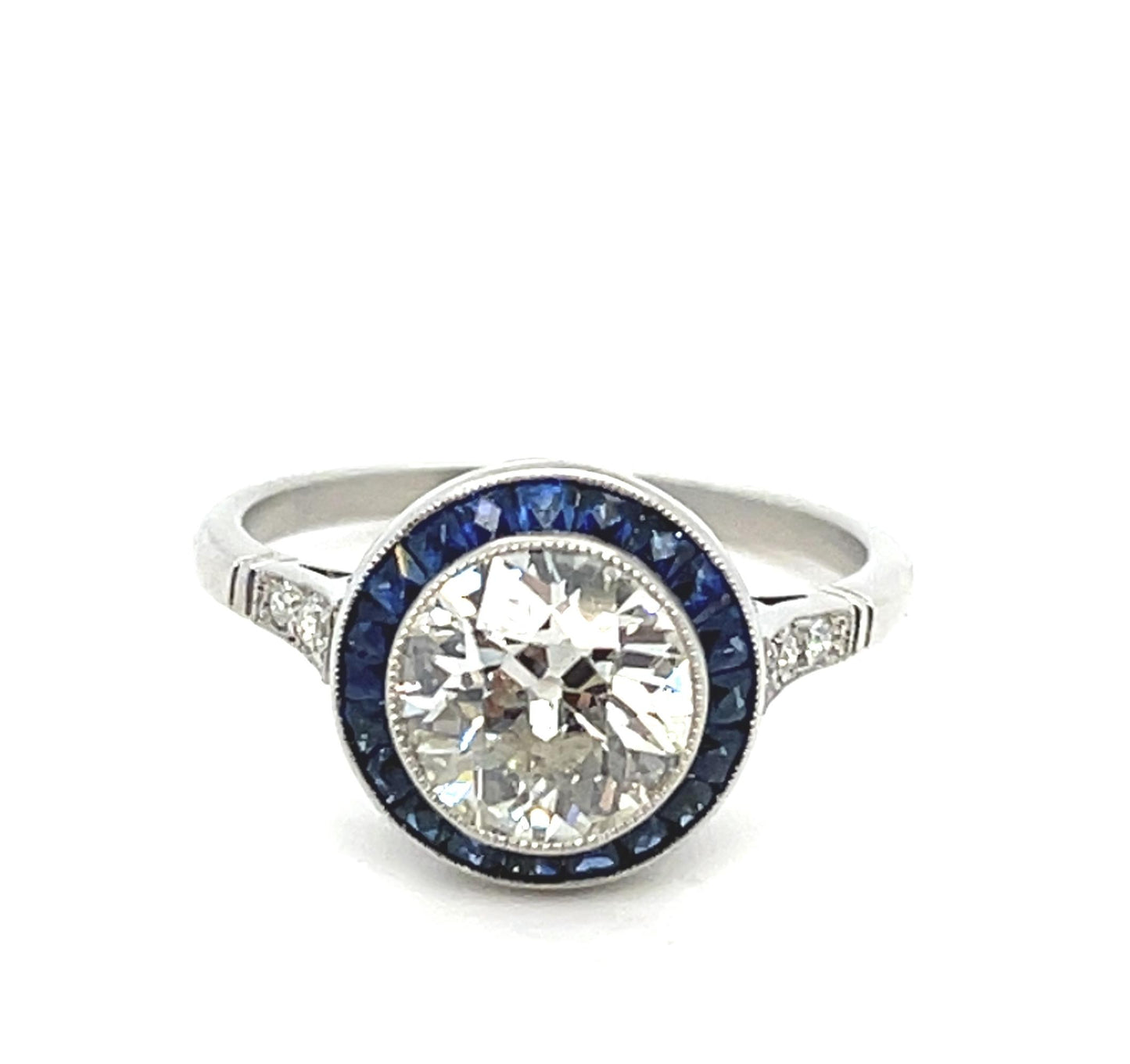1.67ct (I-J, color I clarity no cert) .64ct Saph PT Handmade Ring