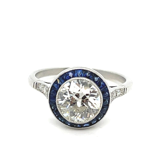 1.67ct (I-J, color I clarity no cert) .64ct Saph PT Handmade Ring
