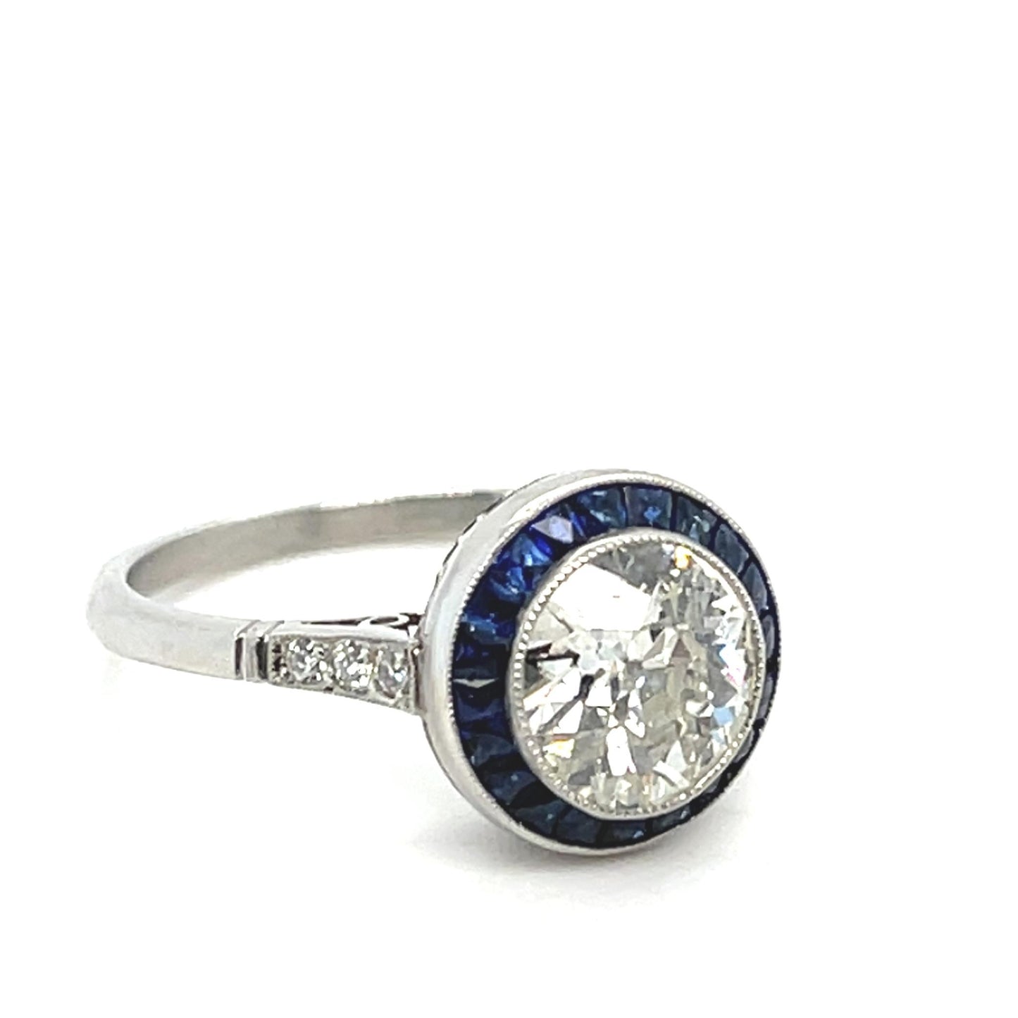 1.67ct (I-J, color I clarity no cert) .64ct Saph PT Handmade Ring