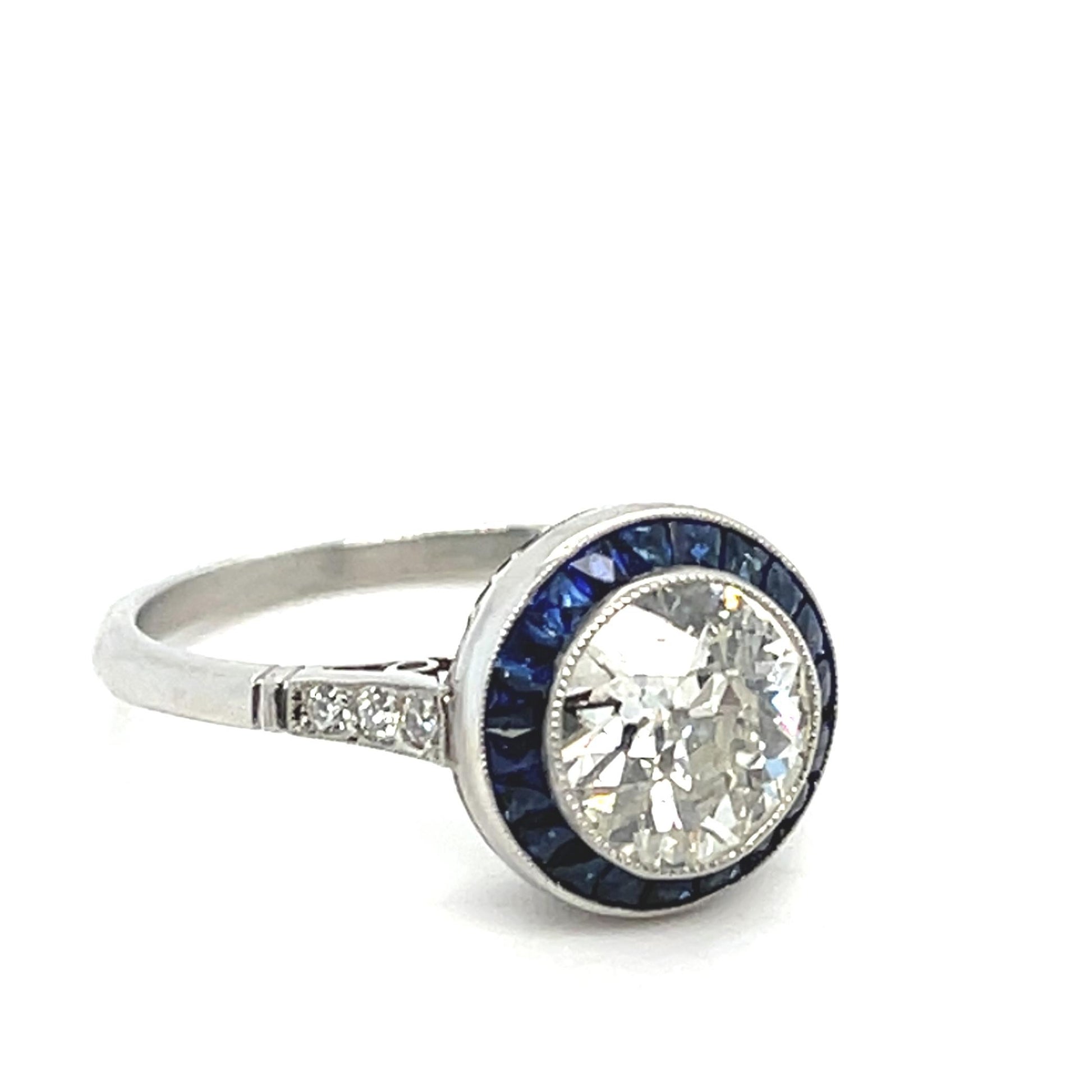 1.67ct (I-J, color I clarity no cert) .64ct Saph PT Handmade Ring