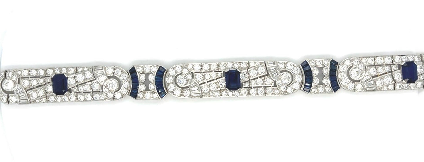 Original 9.5ct Dia 9.5ct Natural Unheated Saph Art Deco Bracelet (Circa 1930s)