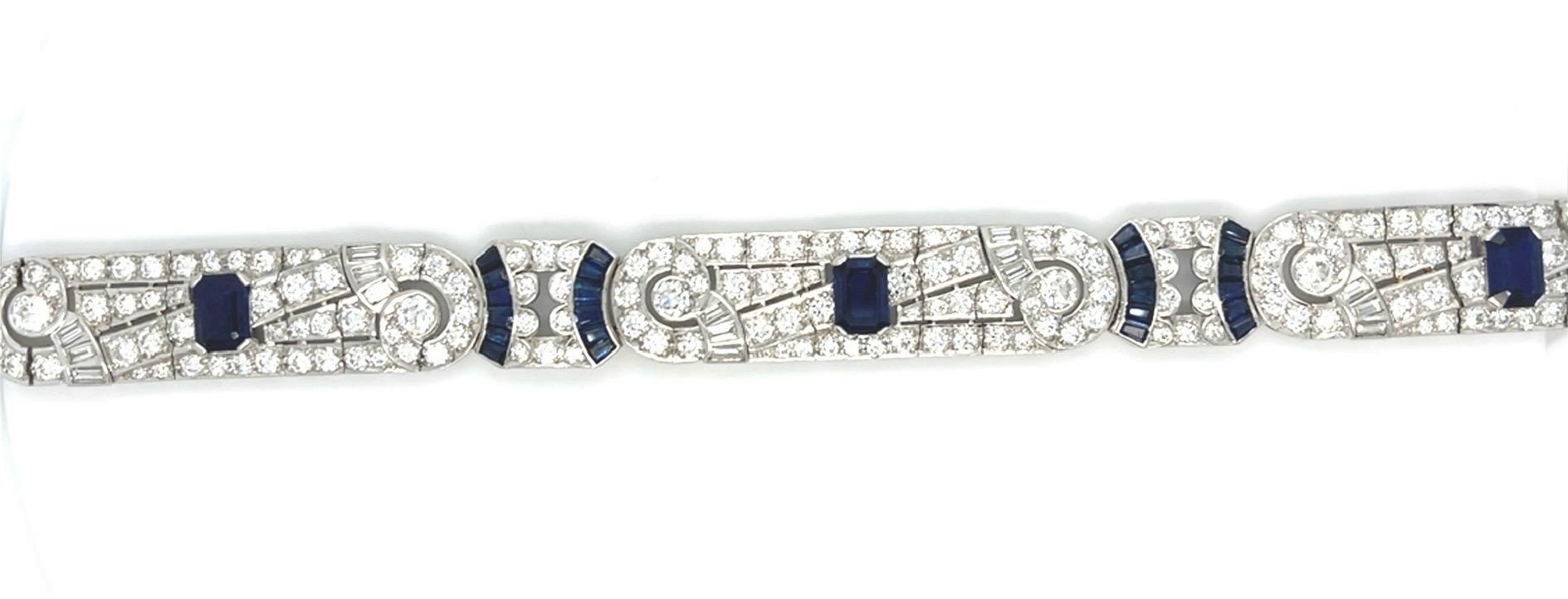 Original 9.5ct Dia 9.5ct Natural Unheated Saph Art Deco Bracelet (Circa 1930s)