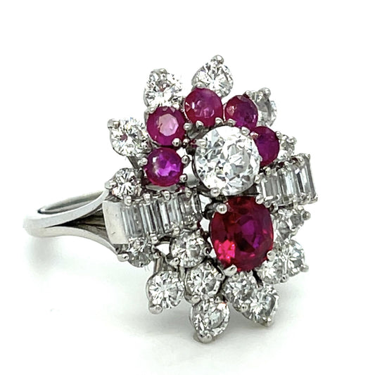 Original .70ct Center Dia 2.70ct SD 1ct Center Ruby .75ct SR PT Ring
