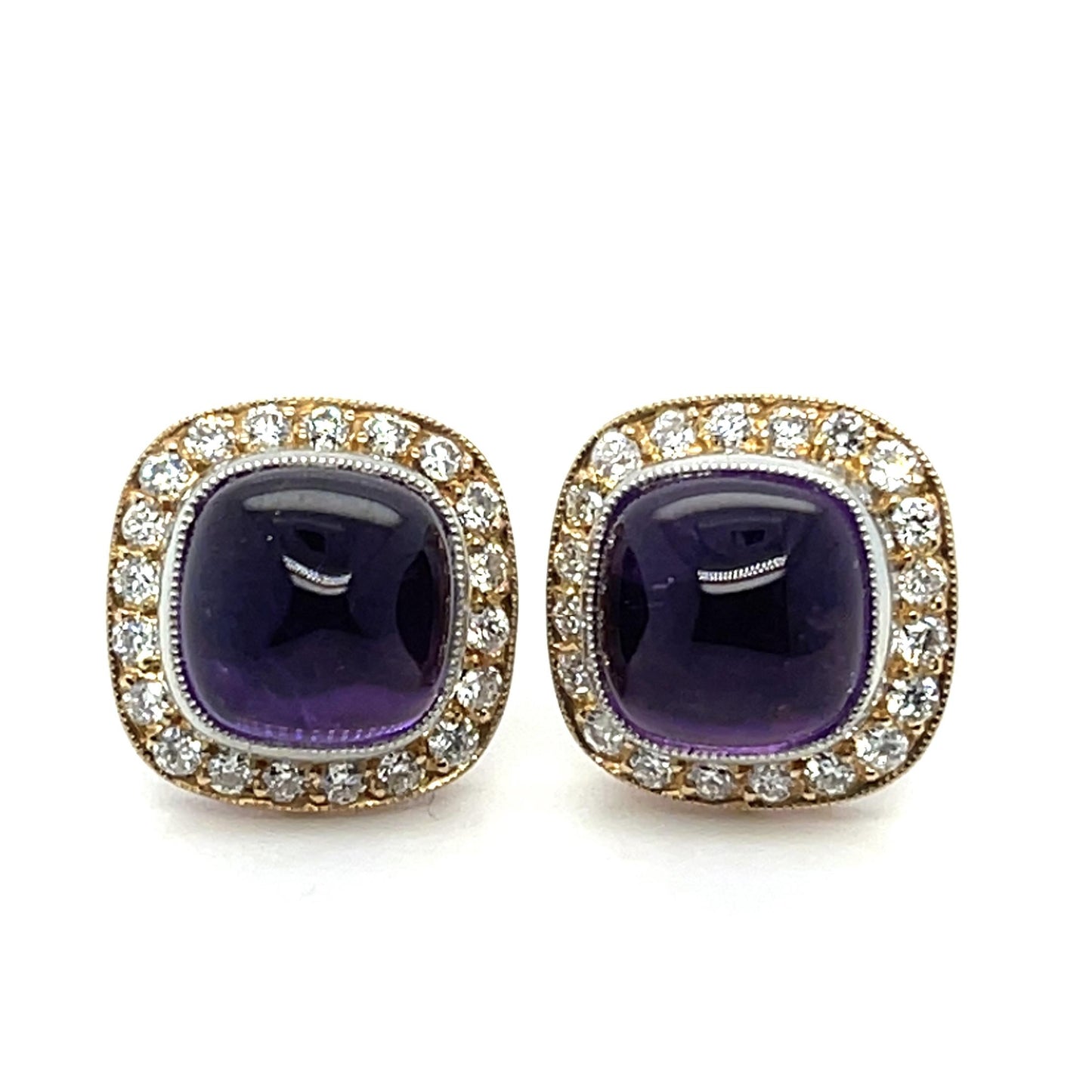 6ct Amethyst .80ct Diamonds 18K +PT Earrings
