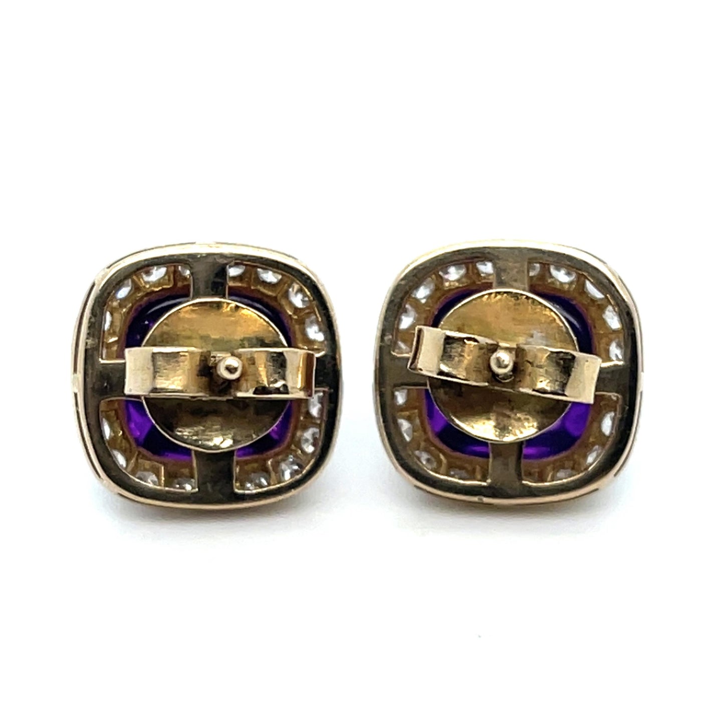 6ct Amethyst .80ct Diamonds 18K +PT Earrings
