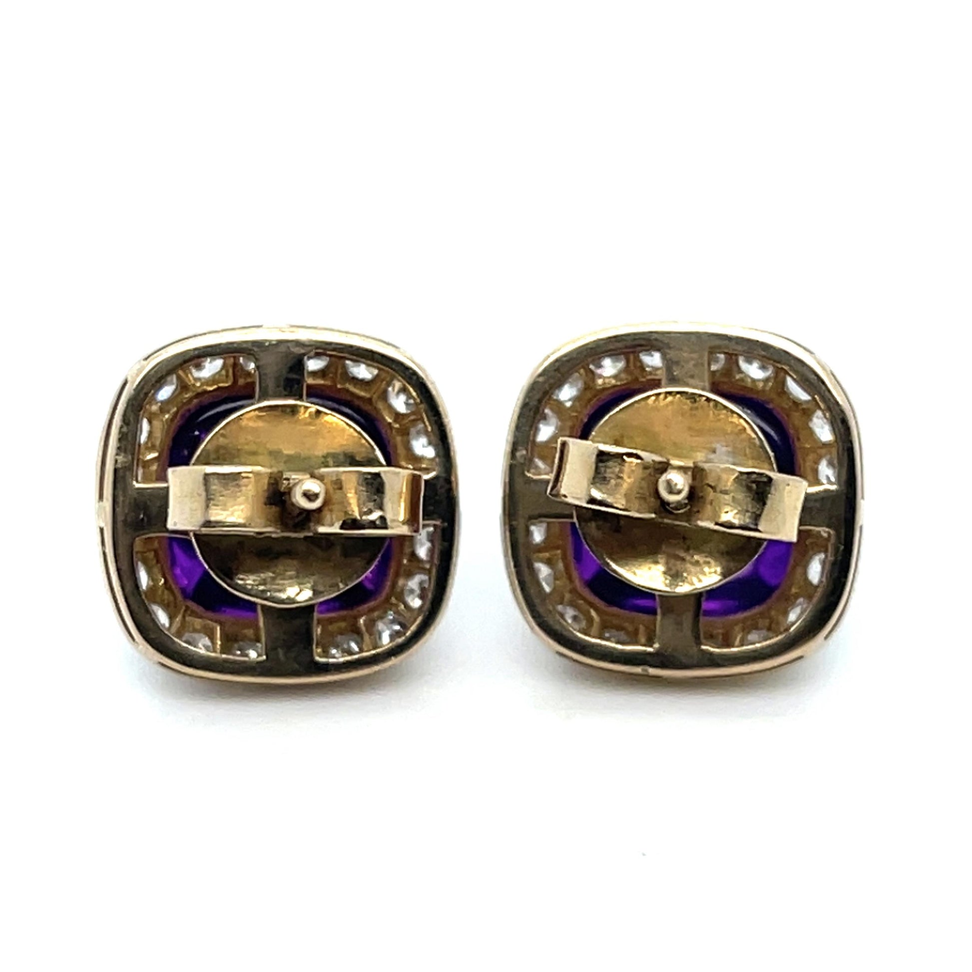6ct Amethyst .80ct Diamonds 18K +PT Earrings