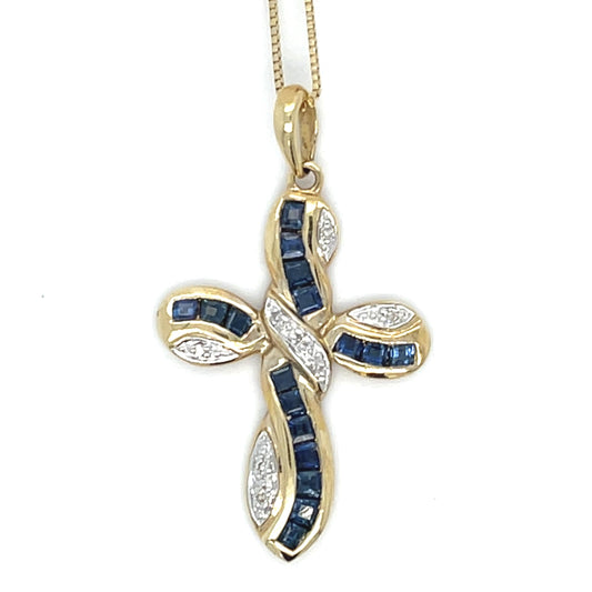 .50ct Sapphire .06ct Diamond 14KY Cross