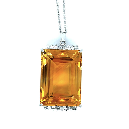 34.84ct Citrine .54ct Diamonds Handmade PT Pendant