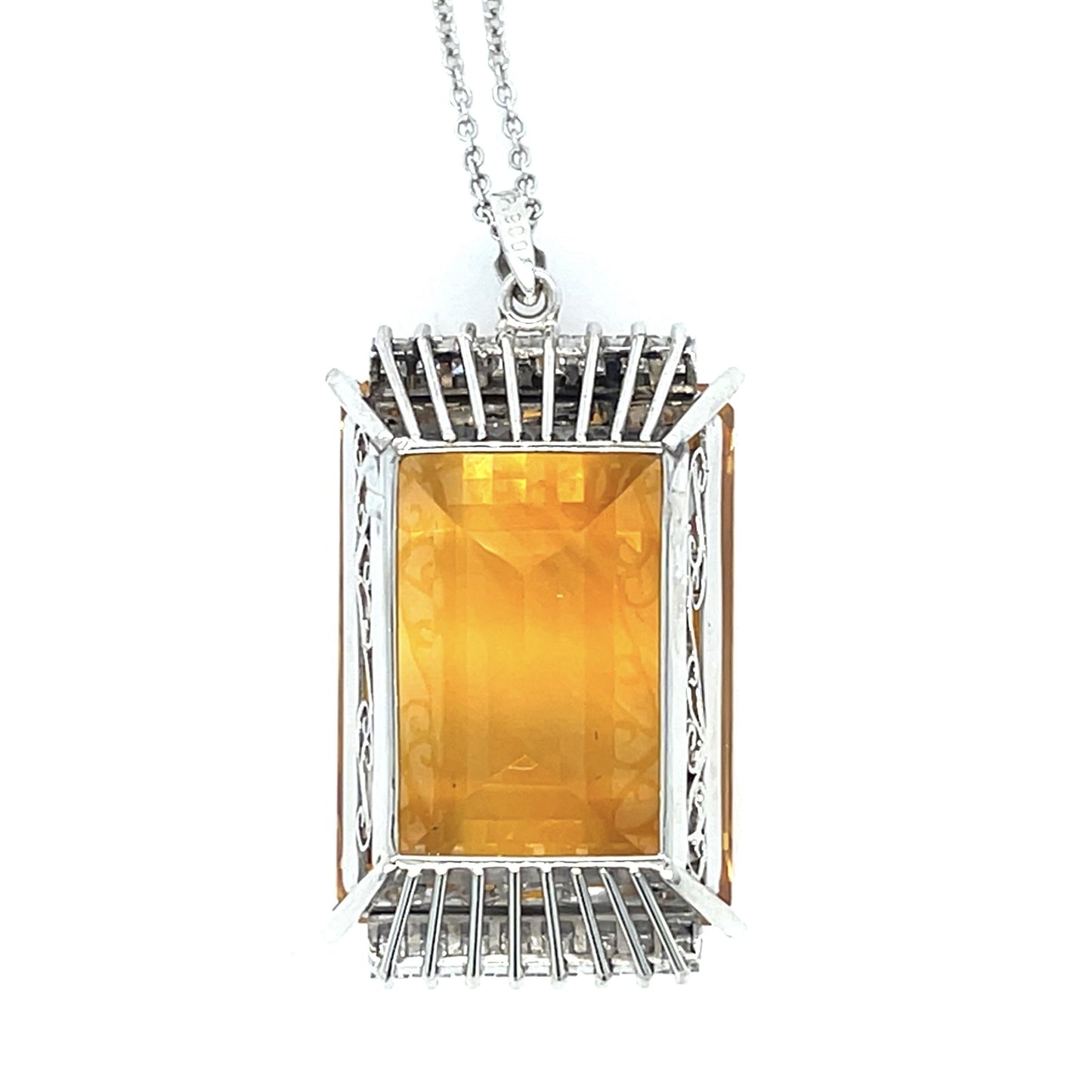 34.84ct Citrine .54ct Diamonds Handmade PT Pendant