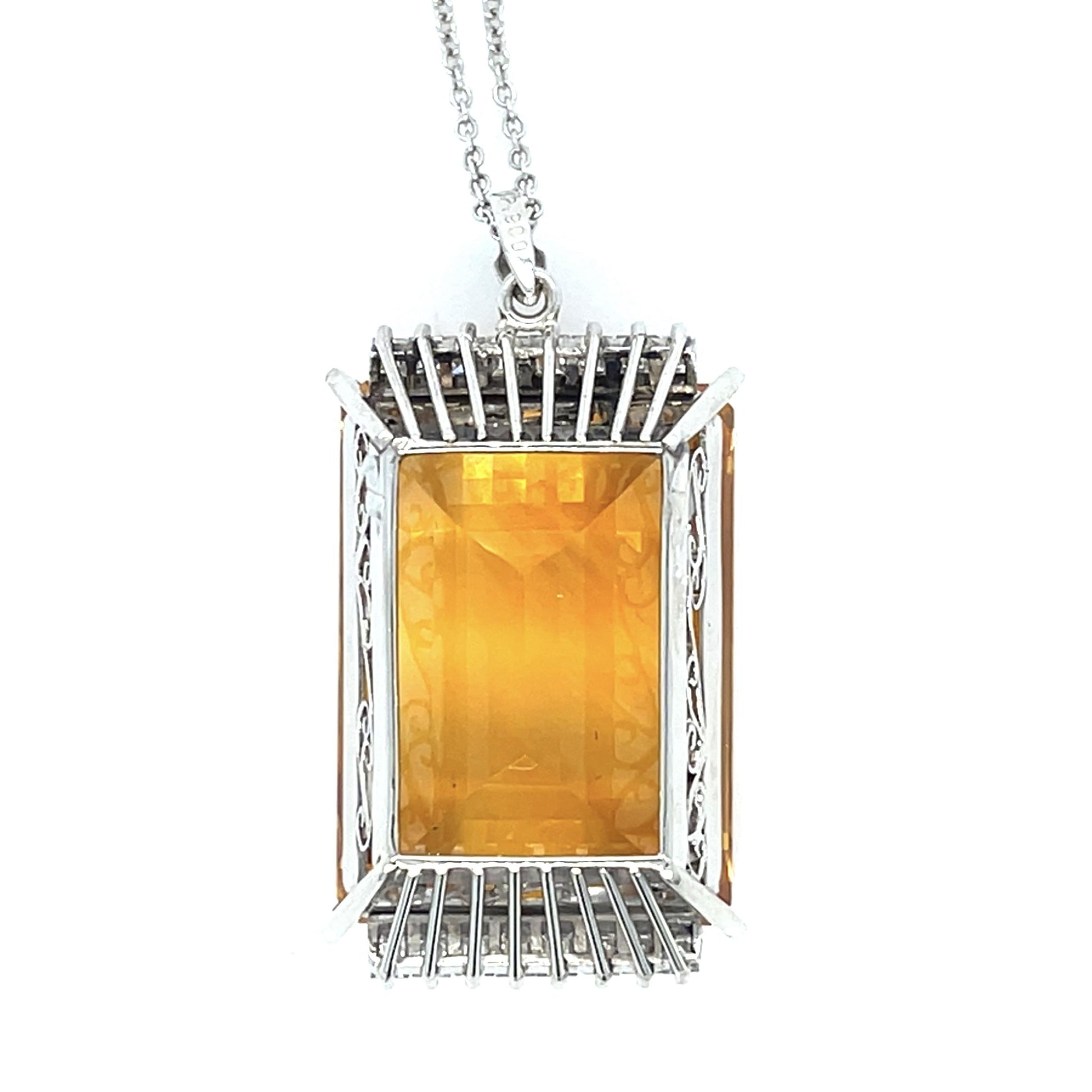 34.84ct Citrine .54ct Diamonds Handmade PT Pendant