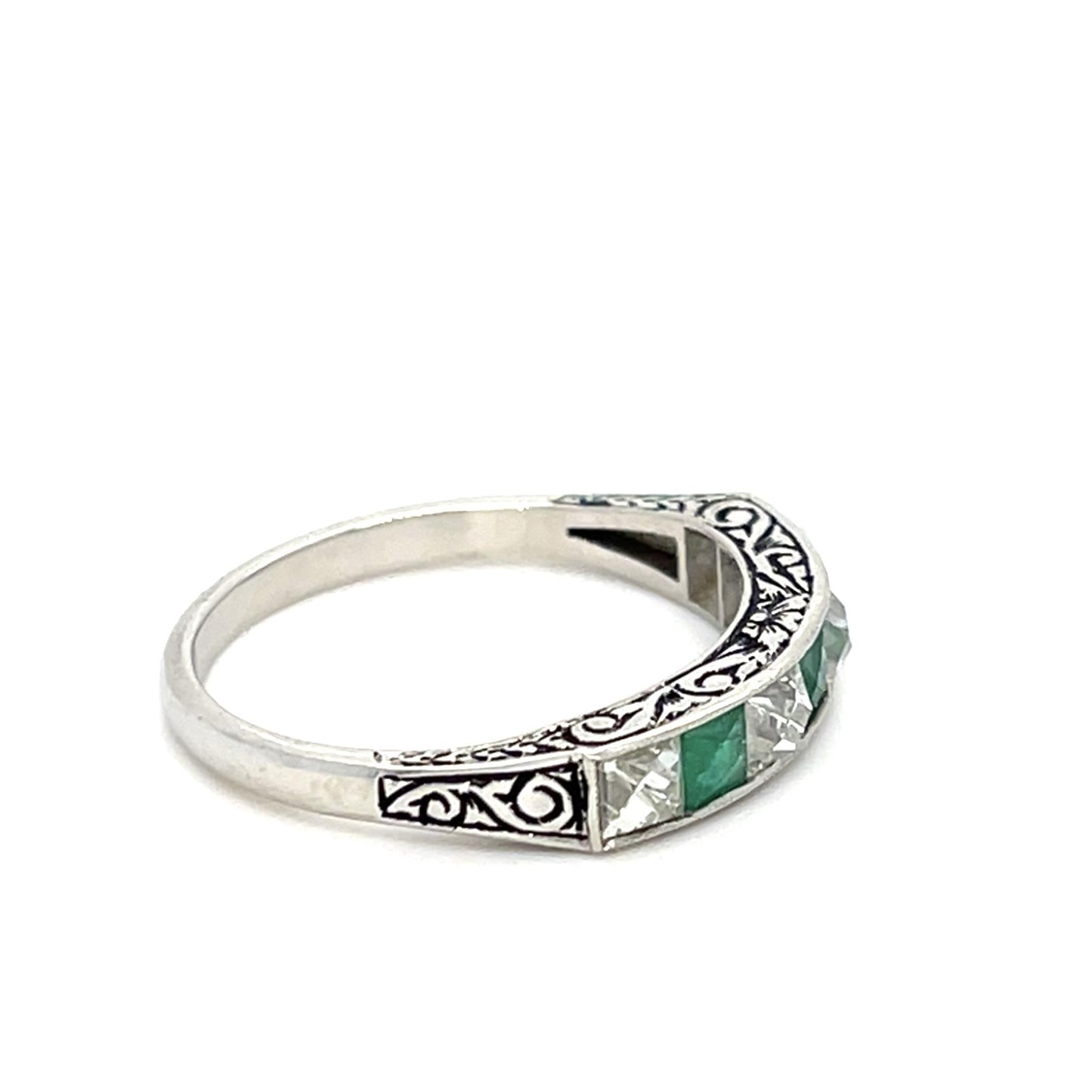 PT Handmade Ring .90ct Four Dia French Cuts .74ct Emerald