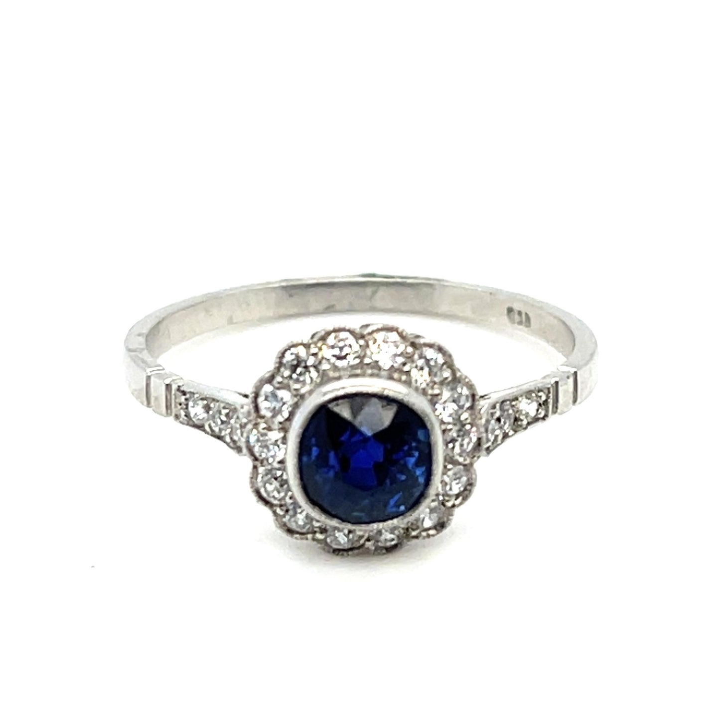 .98ct Sapphire .40ct European Cut Diamond PT Estate Ring