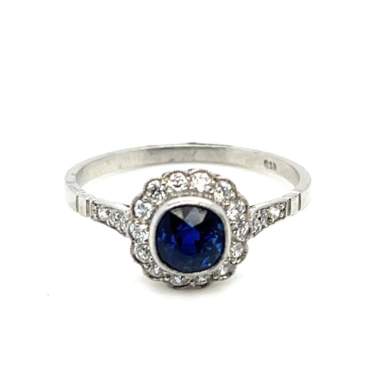 .98ct Sapphire .40ct European Cut Diamond PT Estate Ring