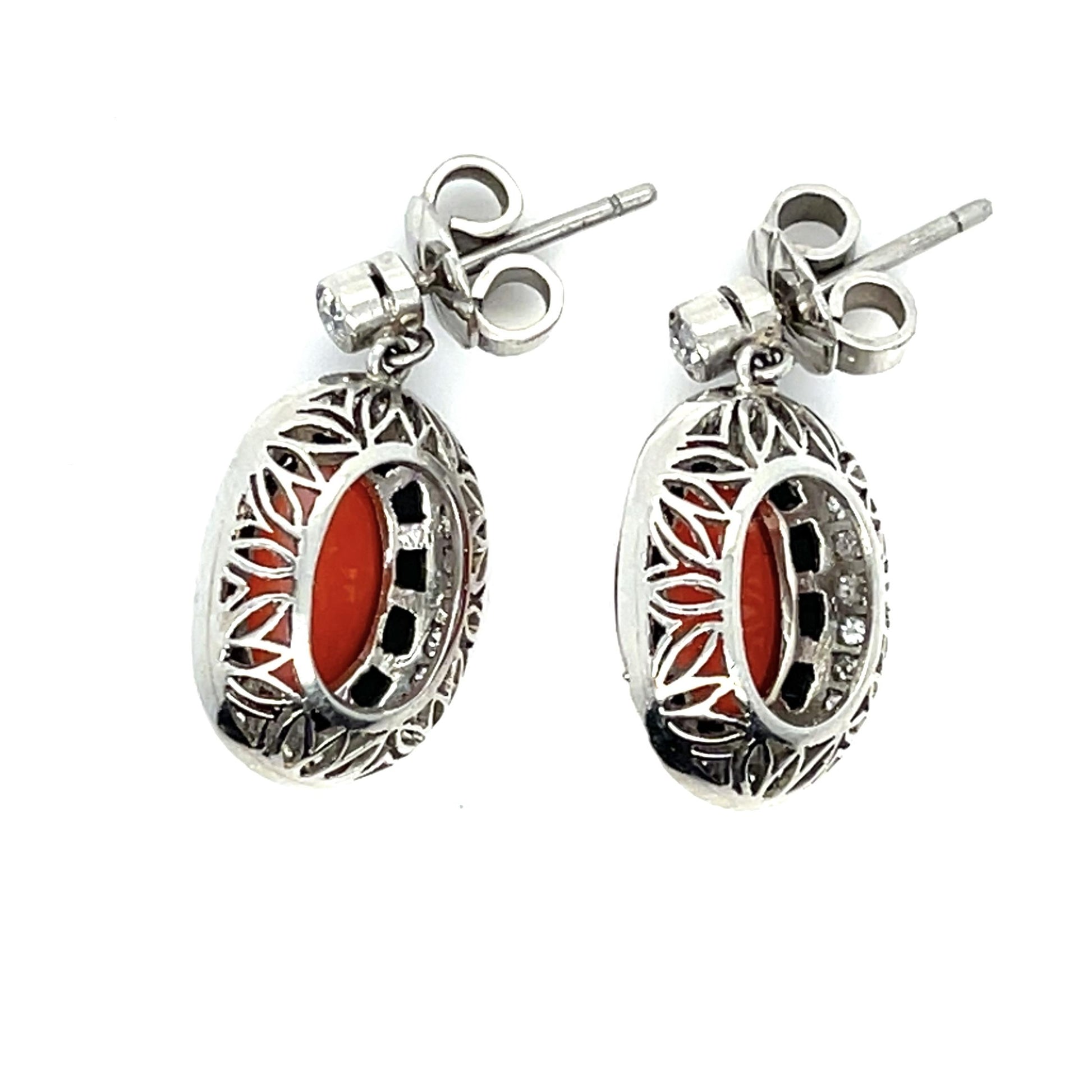 Handmade Coral & Onyx .70ct Diamond Earrings