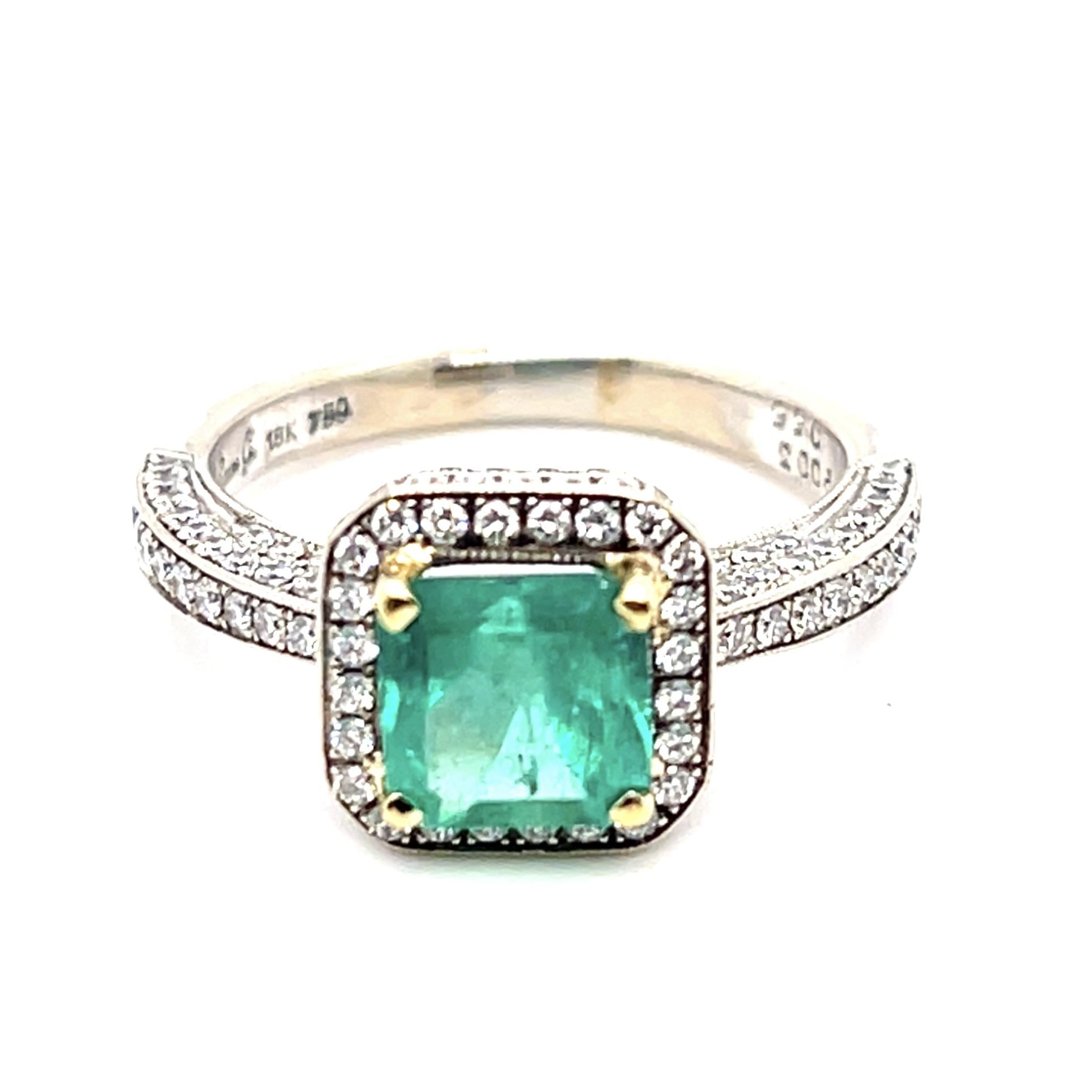1.50ct Emerald .88ct Diamond 18KW Ring