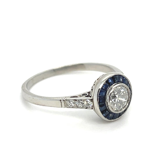 .58ct Center Diamond .82ct Sapphire PT Handmade Ring