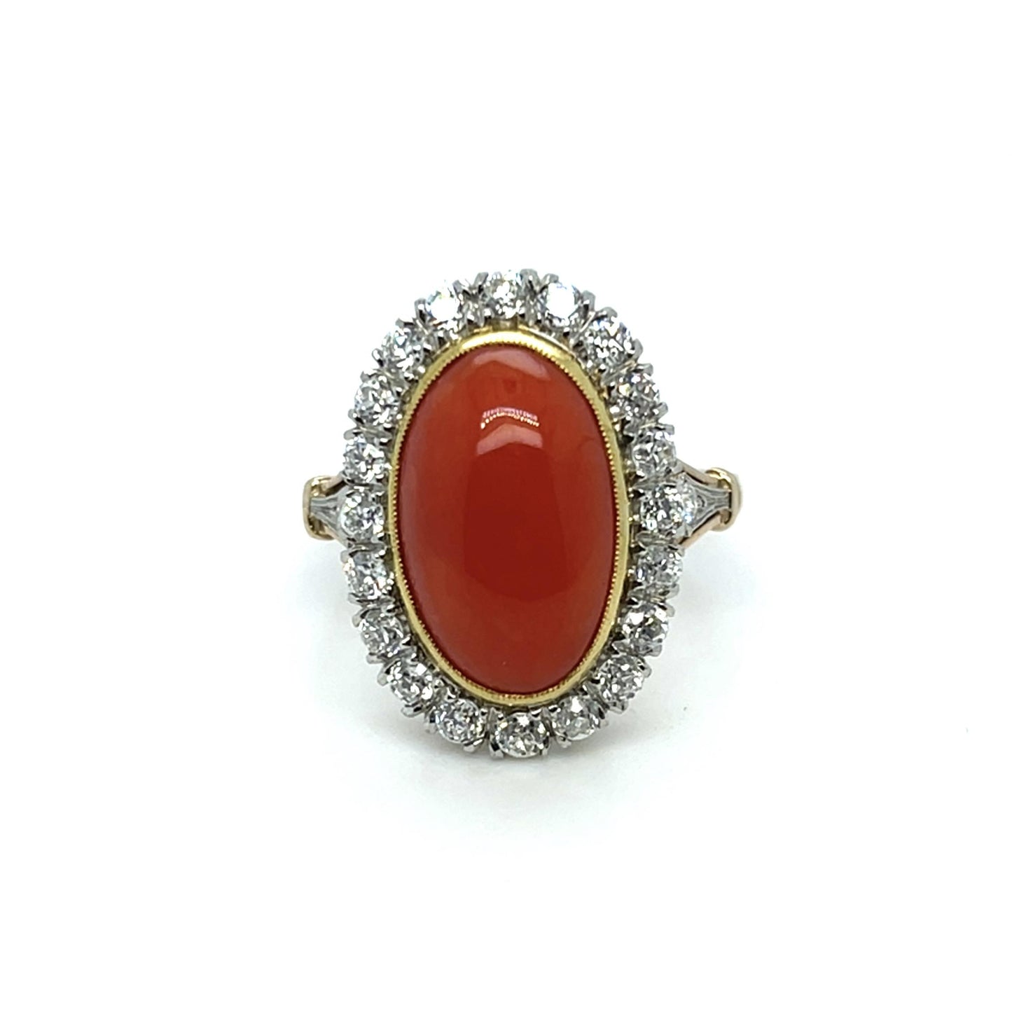 3.66ct Coral .70ct Diamond PT +18K Ring