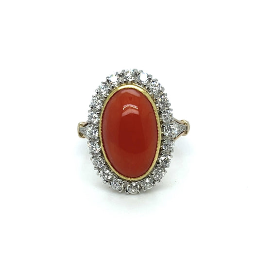3.66ct Coral .70ct Diamond PT +18K Ring
