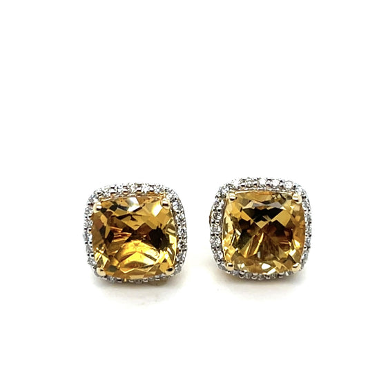 5ct Citrine .18ct Diamond 14KY Earrings