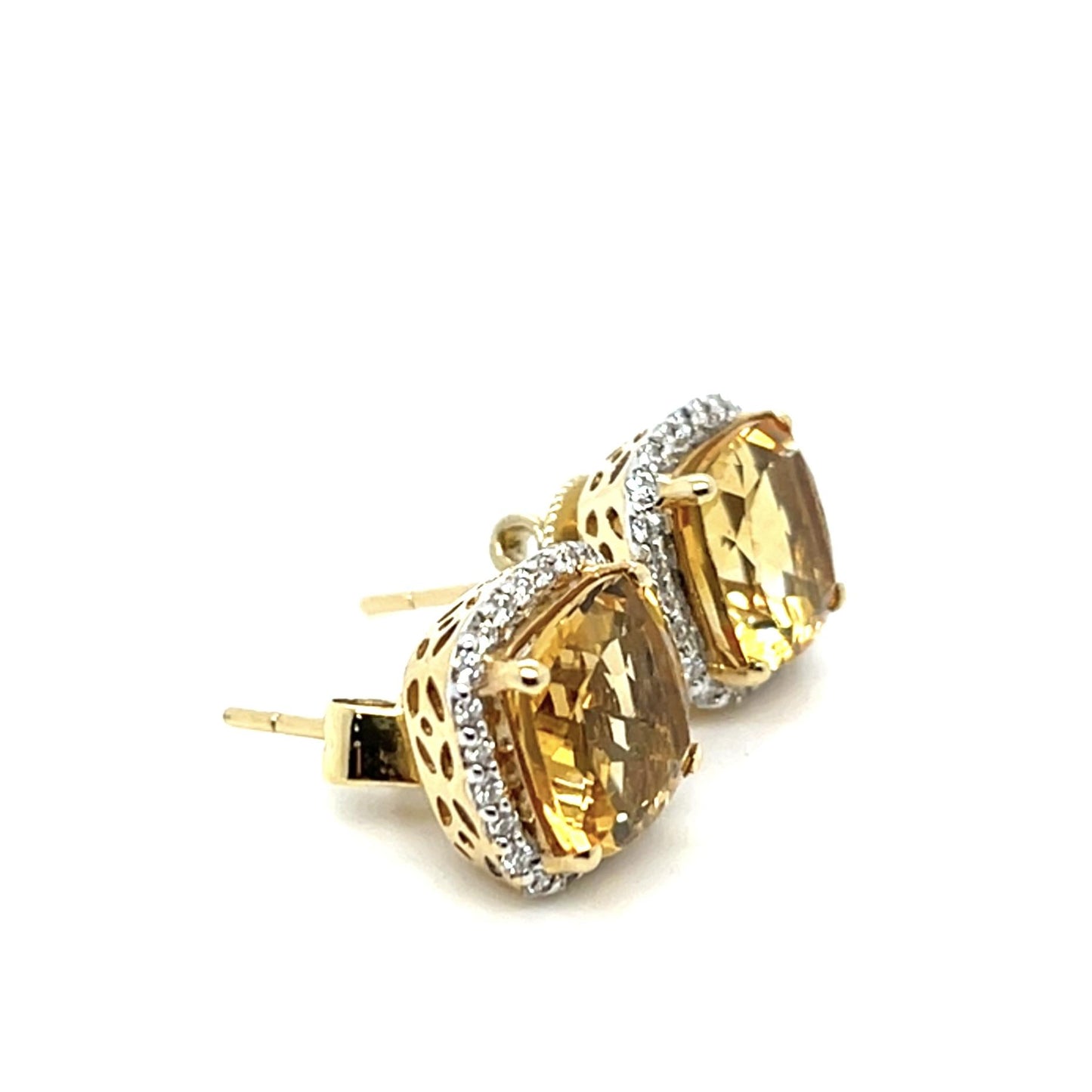 5ct Citrine .18ct Diamond 14KY Earrings