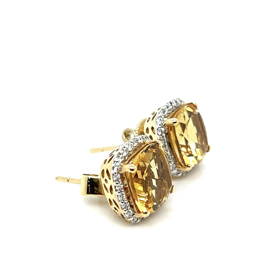5ct Citrine .18ct Diamond 14KY Earrings