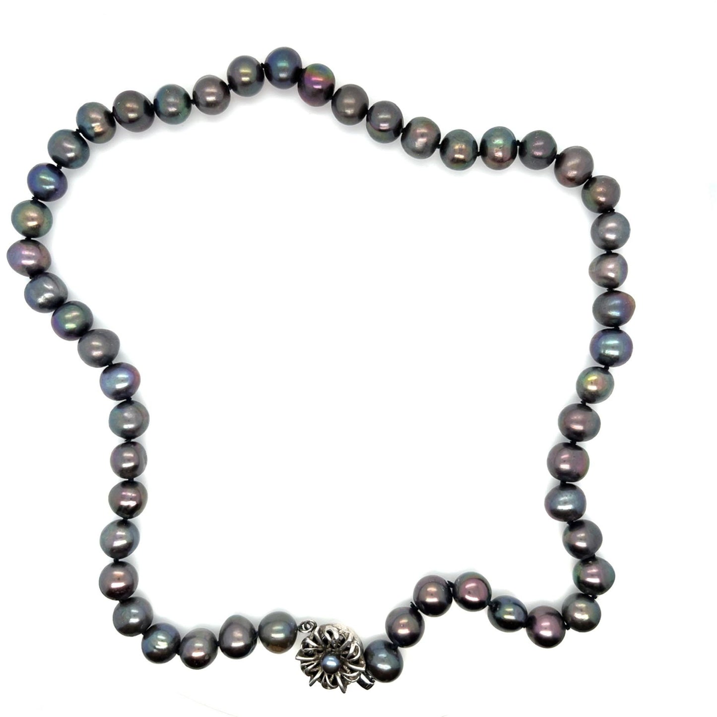 Black Tahitian Pearl Necklace Silver Clasp