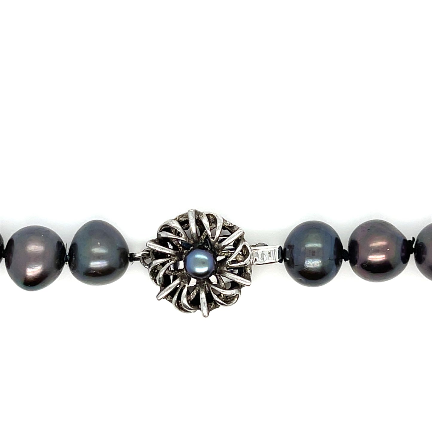 Black Tahitian Pearl Necklace Silver Clasp