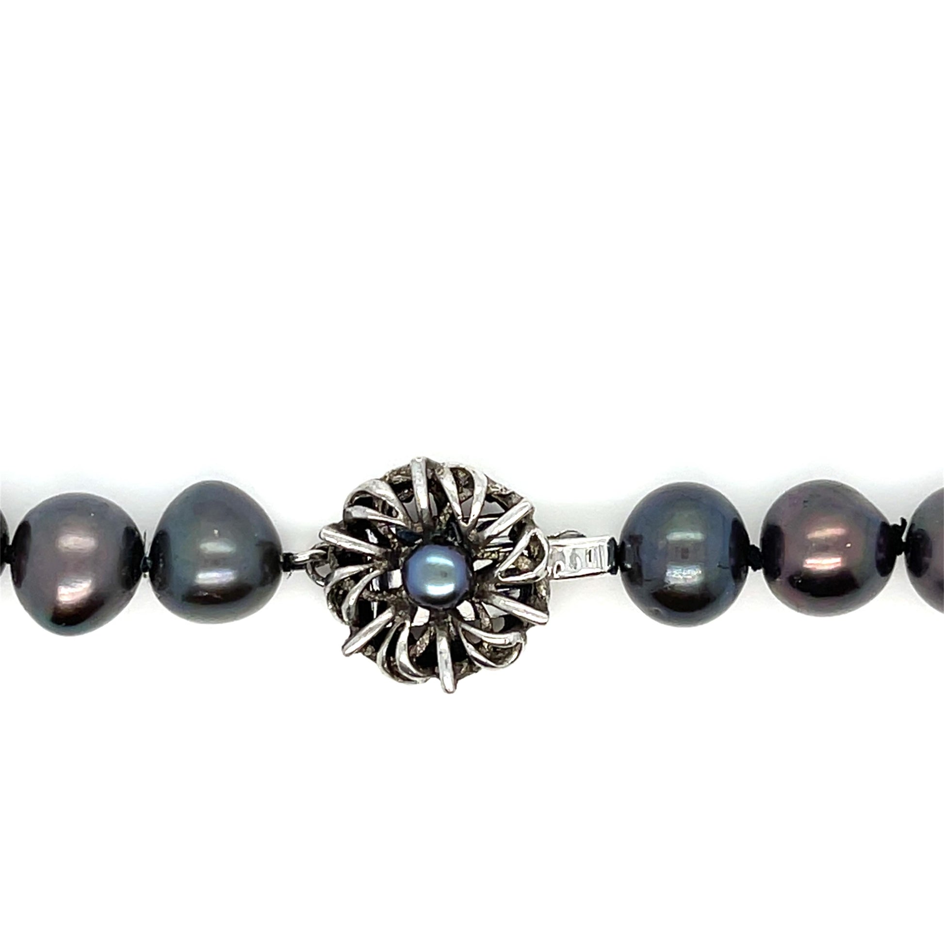 Black Tahitian Pearl Necklace Silver Clasp
