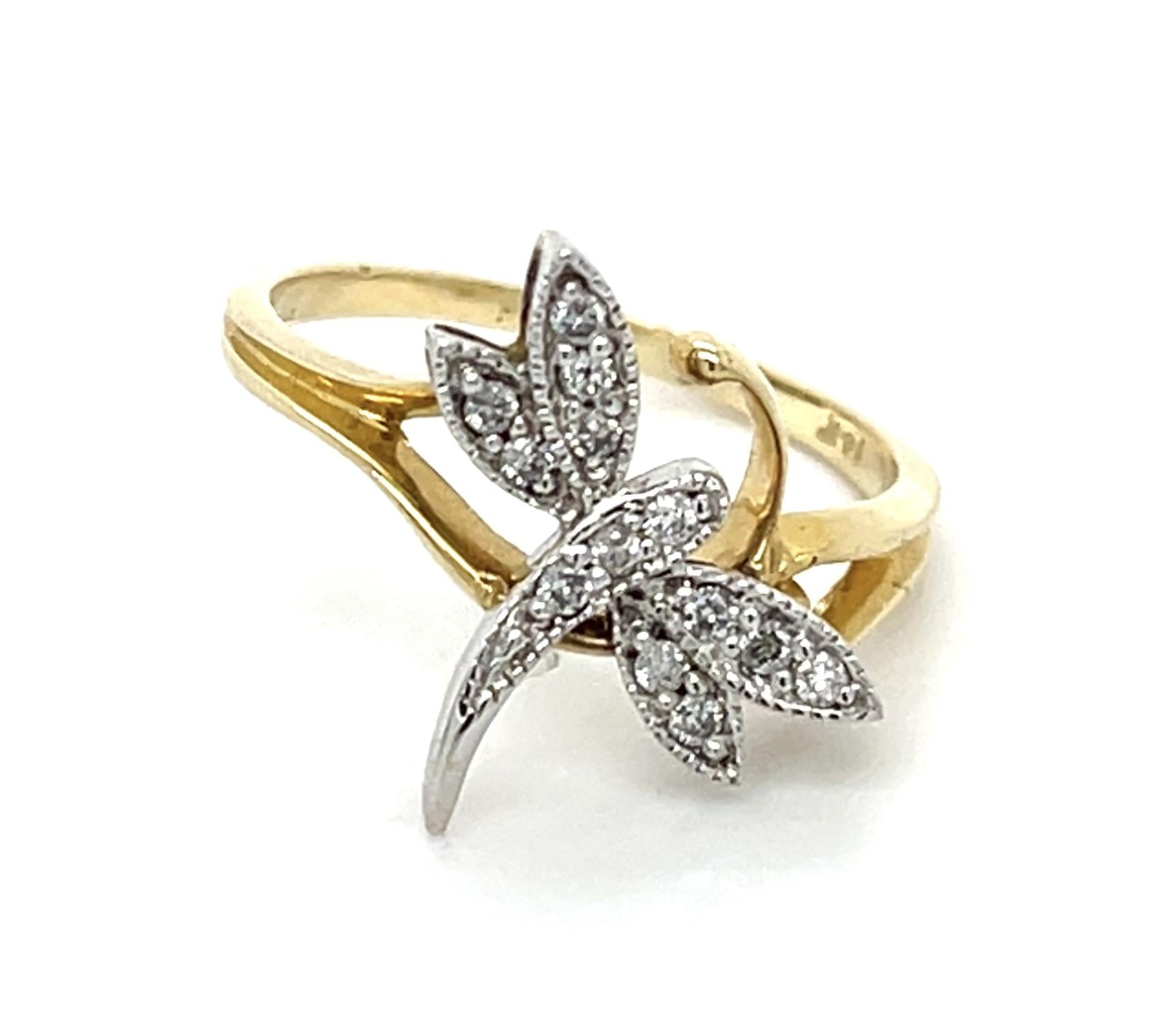 .13ct Diamond 14KY Gold Dragonfly Ring 2.20g 5.50 Size