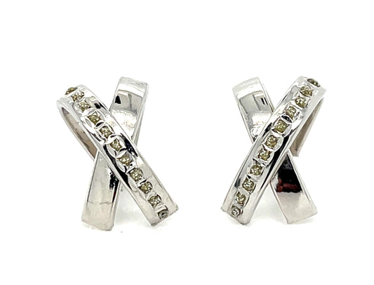 .22ct (22 Diamonds) 14KW Gold Earrings 1.80g .75"