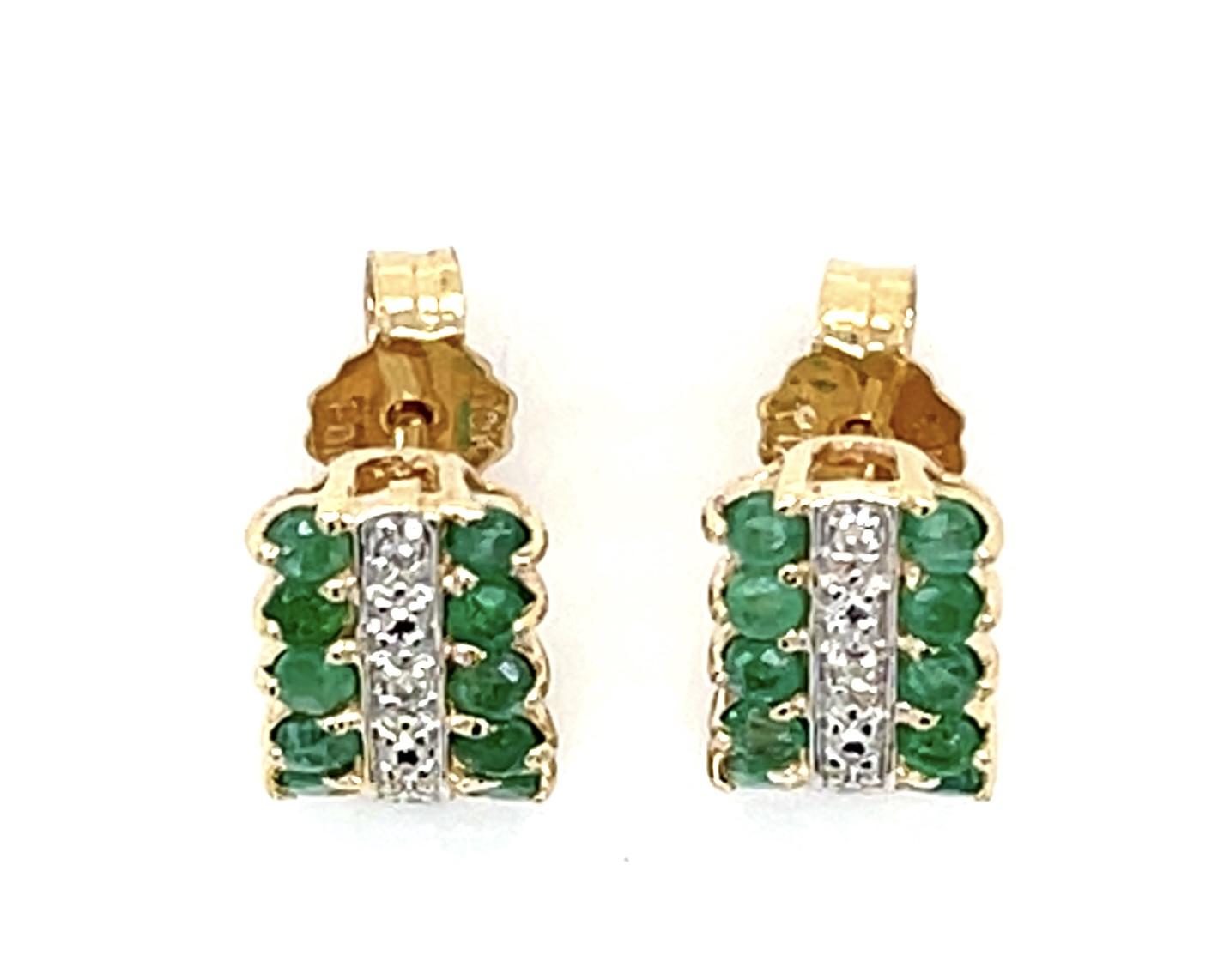.56ct Emerald .10ct Diamond 14KY Gold Earrings 2g .50"