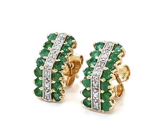 .56ct Emerald .10ct Diamond 14KY Gold Earrings 2g .50"