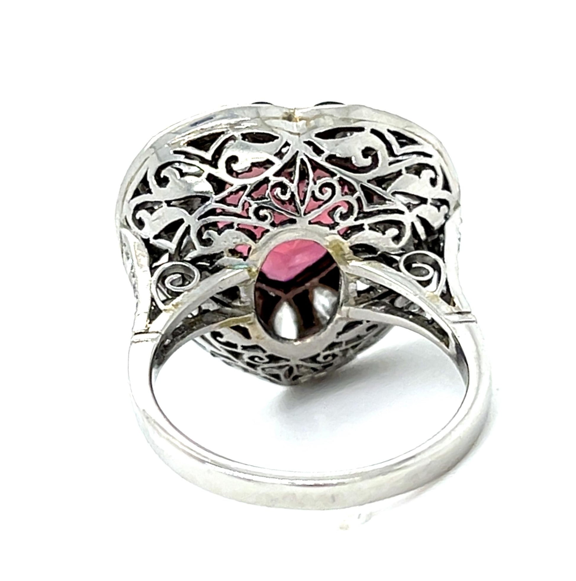 5.92ct Pink Heart Tourmaline Platinum Handmade Ring 1.29ct Marquise Diamond