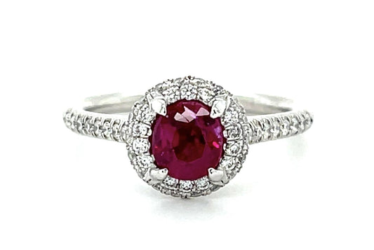 1.10ct Burma No Heat Ruby Platinum Halo Ring .44ct Diamond 5.20g 6.50 Size