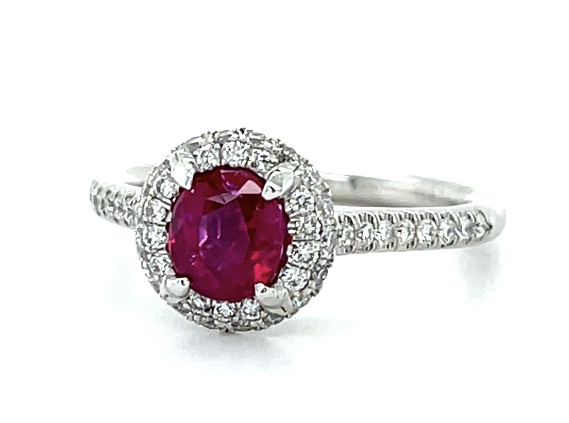 1.10ct Burma No Heat Ruby Platinum Halo Ring .44ct Diamond 5.20g 6.50 Size