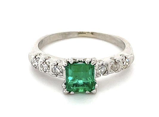 .73ct Colombian Emerald (No Cert) Platinum Ring .24ct Diamond 5.10g