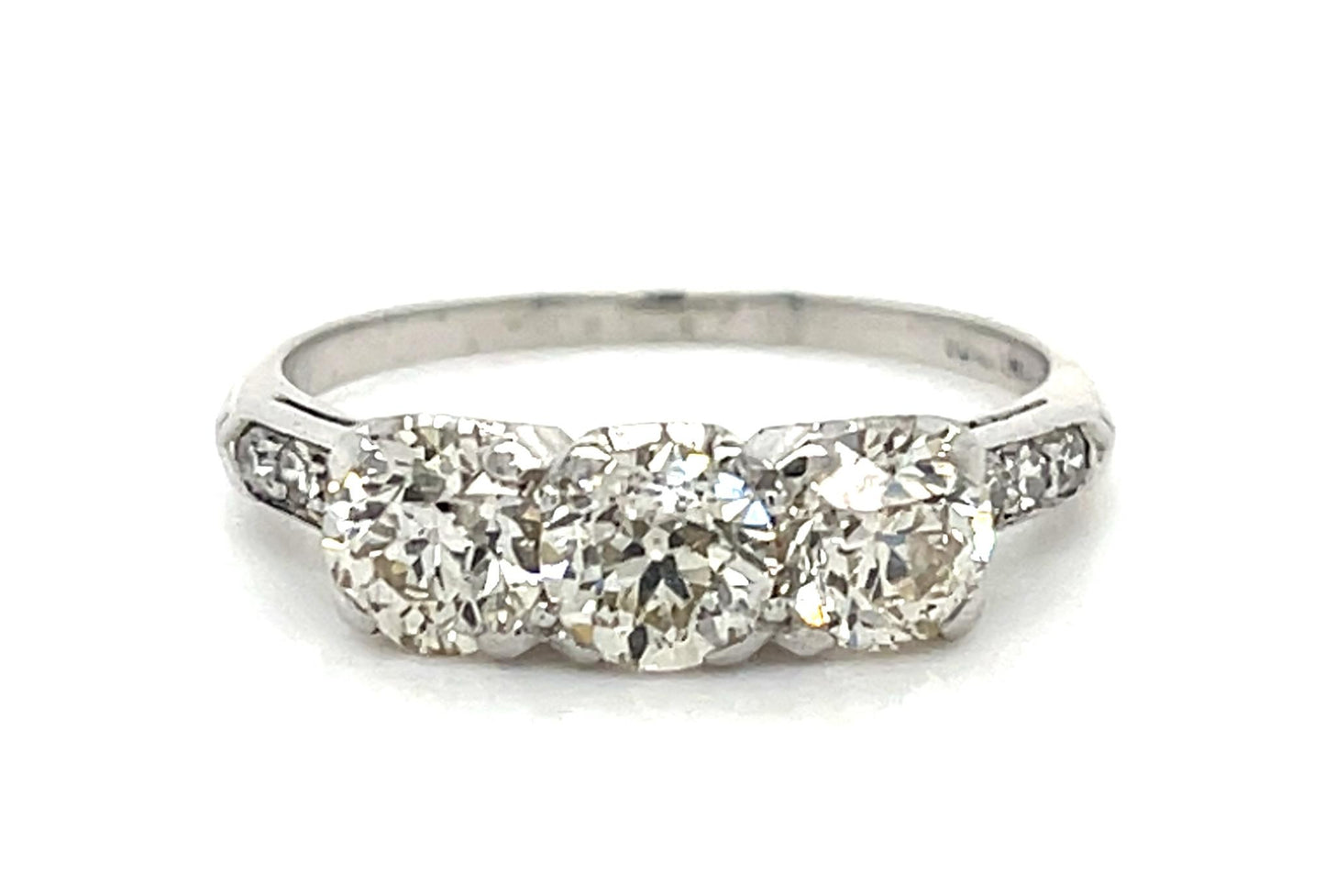 Original Art Deco 1.65ct (H-J VS No Cert) Three Old Euro Dia Three Stone Ring