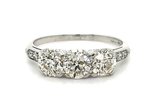 Original Art Deco 1.65ct (H-J VS No Cert) Three Old Euro Dia Three Stone Ring