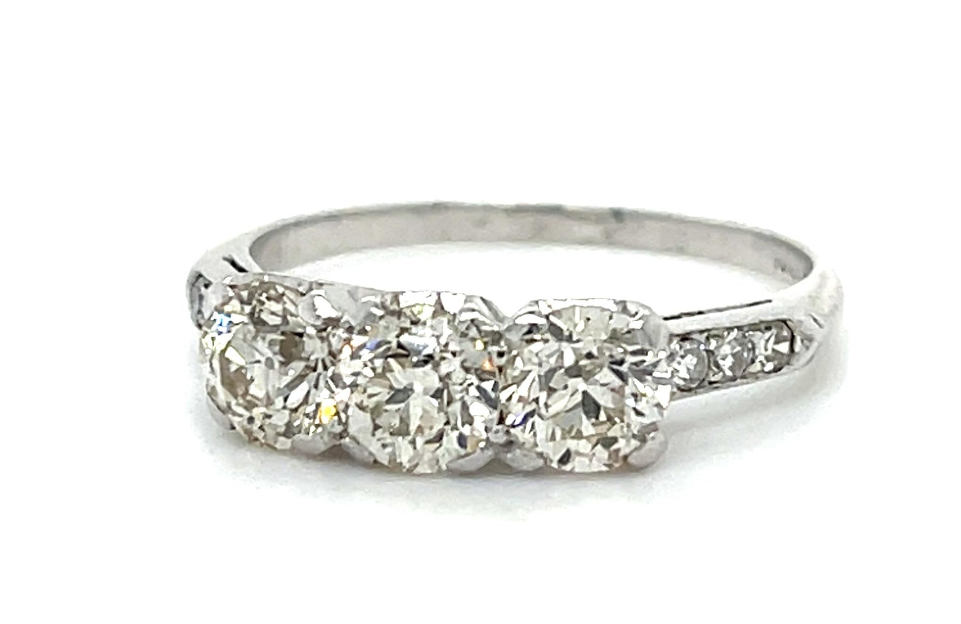 Original Art Deco 1.65ct (H-J VS No Cert) Three Old Euro Dia Three Stone Ring