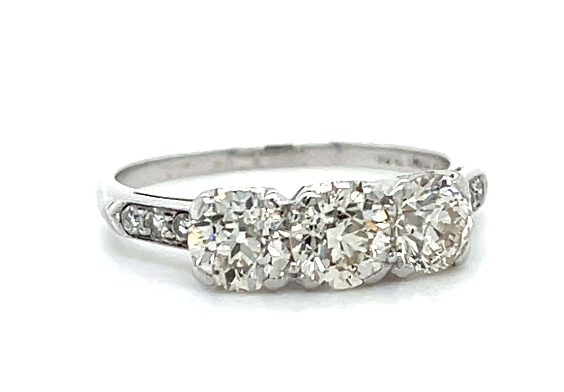 Original Art Deco 1.65ct (H-J VS No Cert) Three Old Euro Dia Three Stone Ring