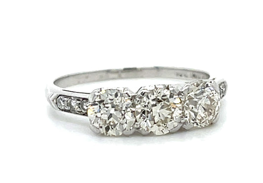 Original Art Deco 1.65ct (H-J VS No Cert) Three Old Euro Dia Three Stone Ring