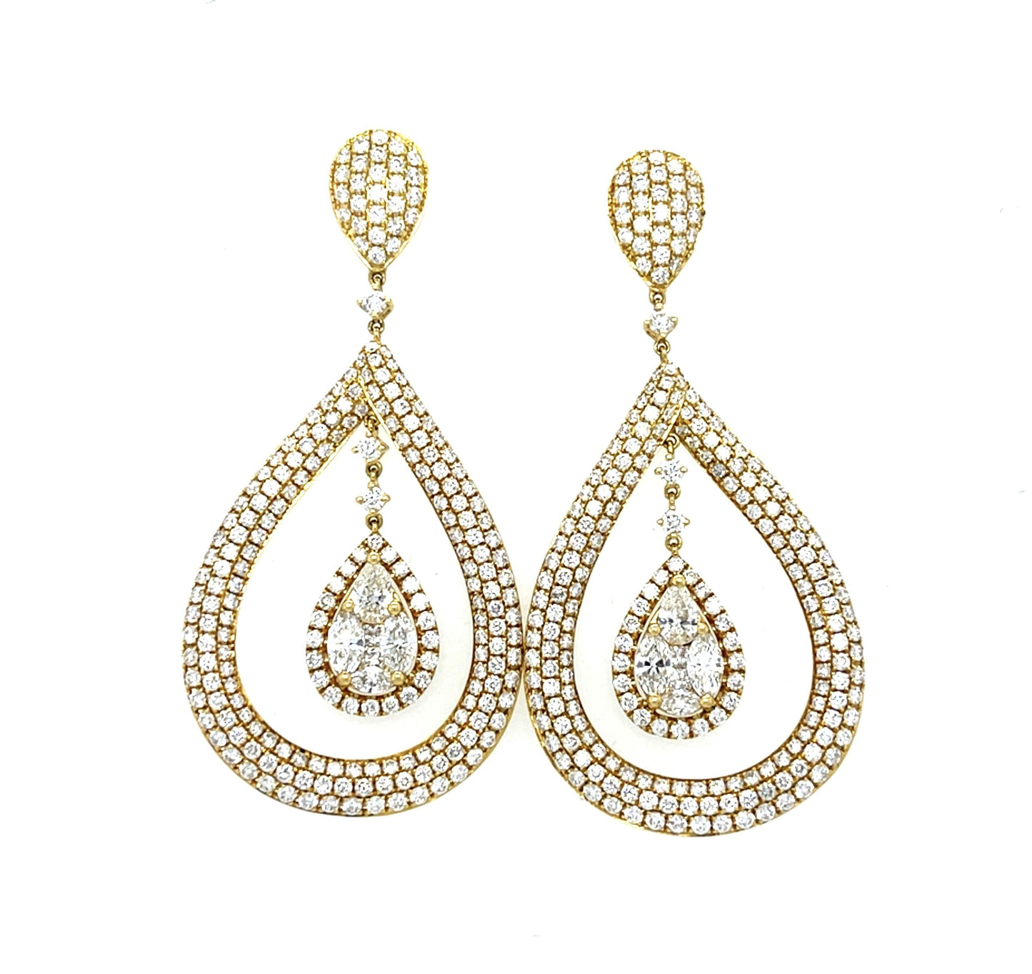 446 Diamonds 18KY Gold Chandelier Drop Earrings 19g 2.50"