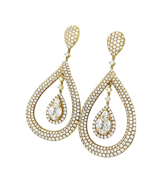 446 Diamonds 18KY Gold Chandelier Drop Earrings 19g 2.50"