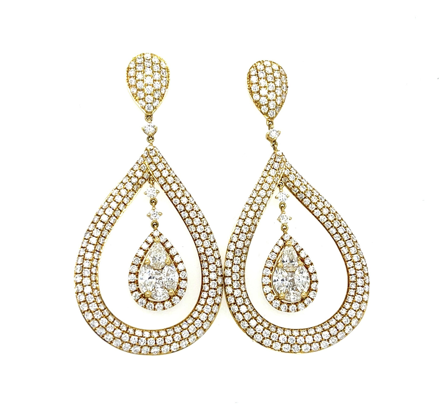 446 Diamonds 18KY Gold Chandelier Drop Earrings 19g 2.50"