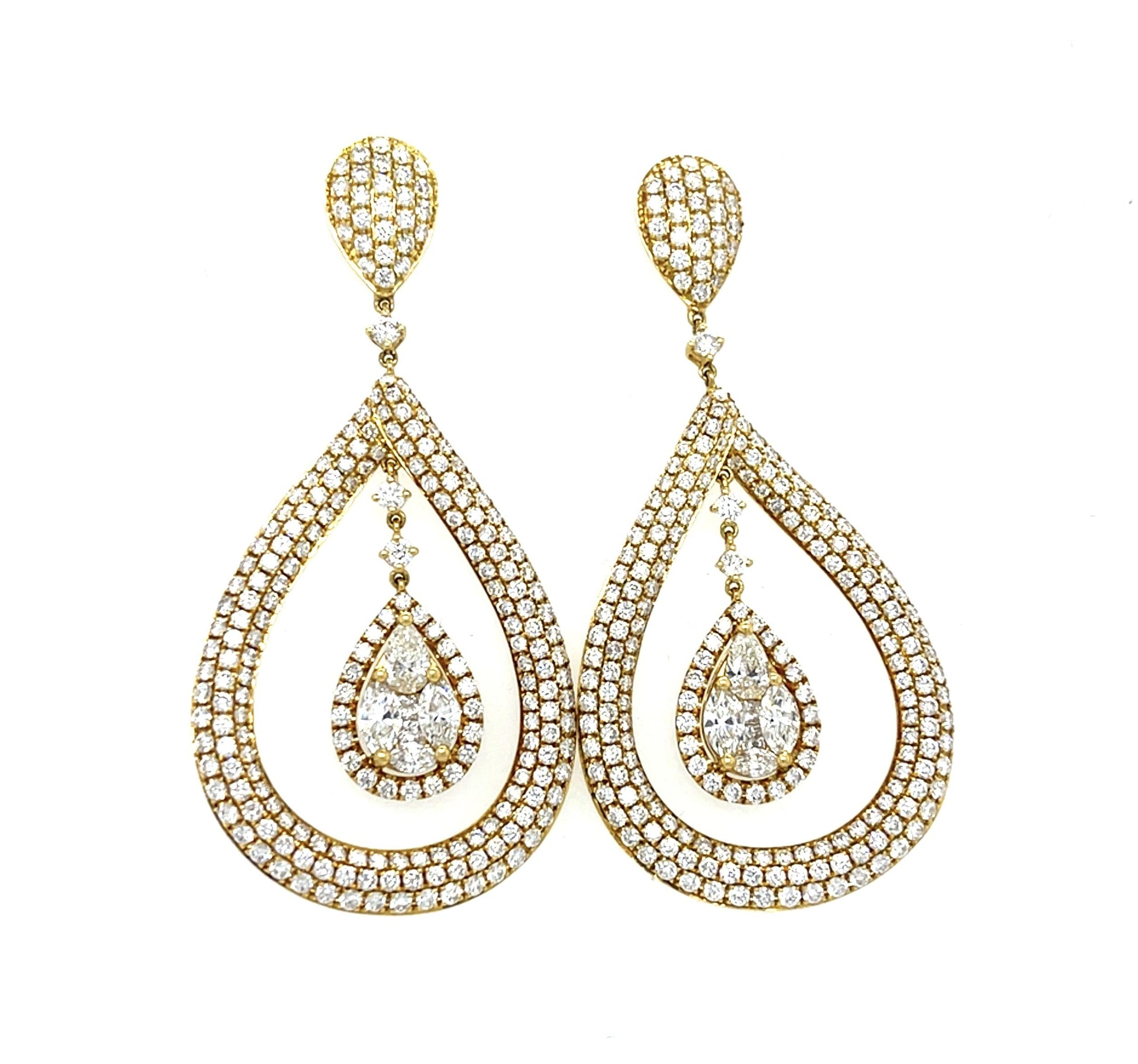 446 Diamonds 18KY Gold Chandelier Drop Earrings 19g 2.50"