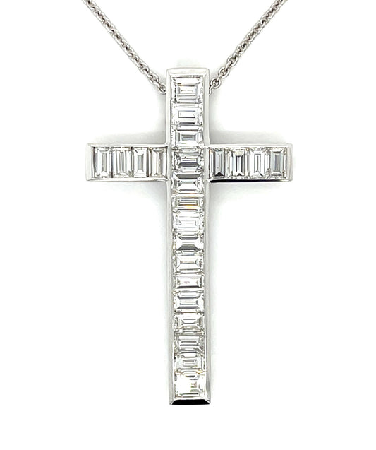 6ct (F VS 23 Emerald-cut Diamonds) Platinum Cross Pendant 13g 1.75"