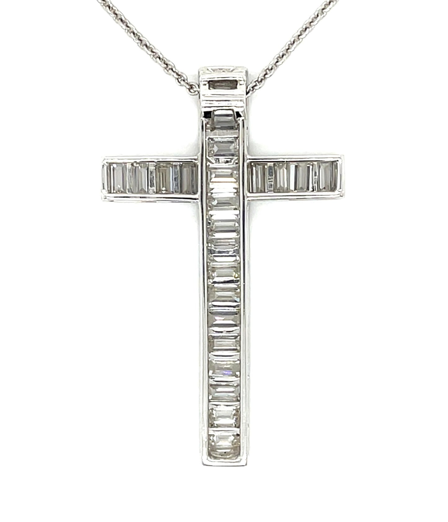 6ct (F VS 23 Emerald-cut Diamonds) Platinum Cross Pendant 13g 1.75"