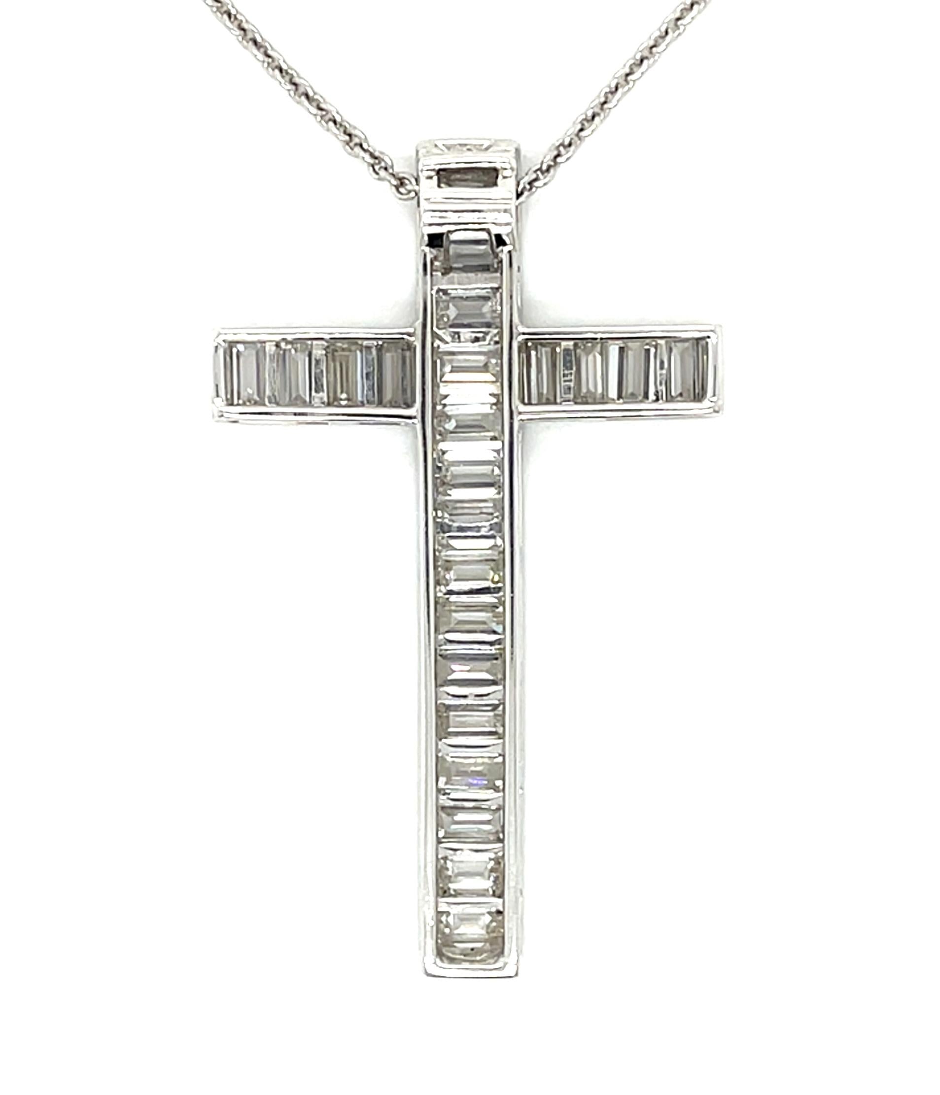 6ct (F VS 23 Emerald-cut Diamonds) Platinum Cross Pendant 13g 1.75"
