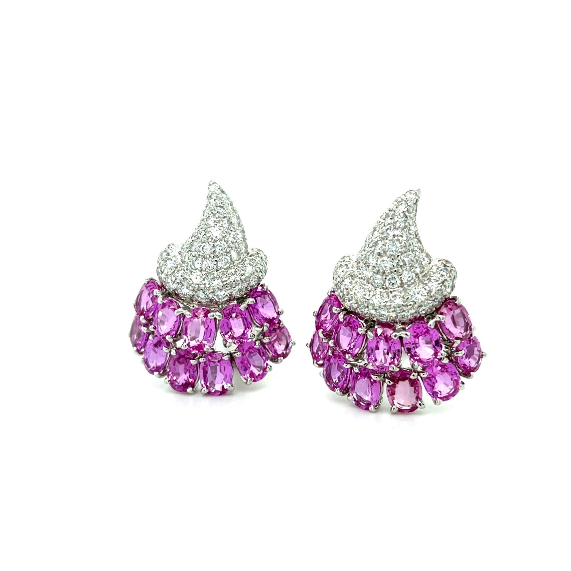 22ct Pink Sapphire 18KW Gold Earrings 3.25ct (50 Diamonds) 30g